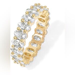 14K Gold Plated Ring Logo Luxury Fashion Crystals Iced Out Shiny NWT CZ Durable